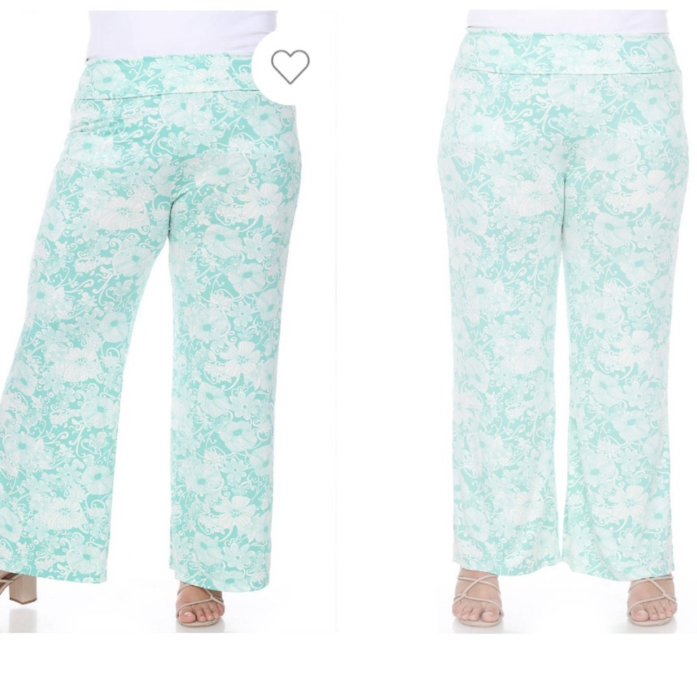 BNWT White Mark Floral Paisley Palazzo Pants 2X XXL Mint Turquoise